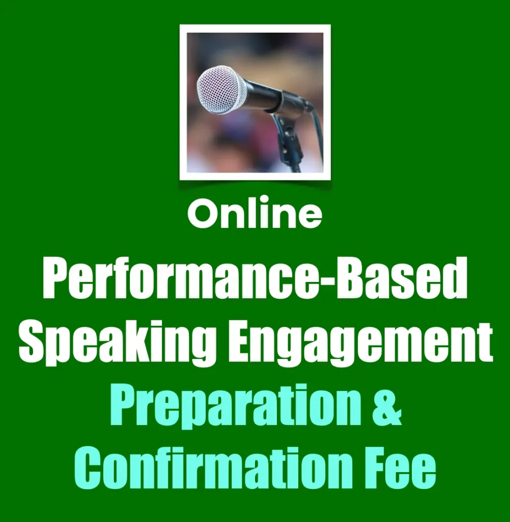 Online performance-based speaking engagement: preparation and confirmation fee