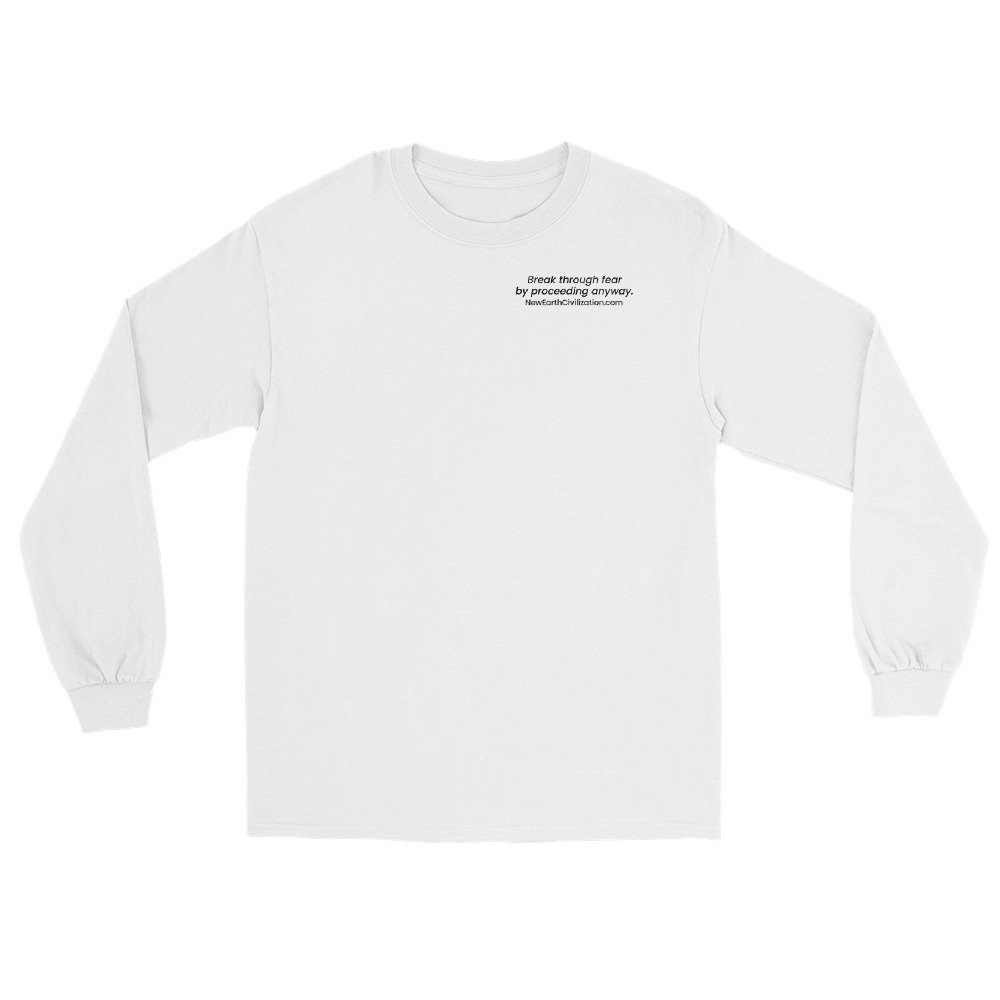 White Always Be BOLD long sleeve shirt with the circle logo, front view